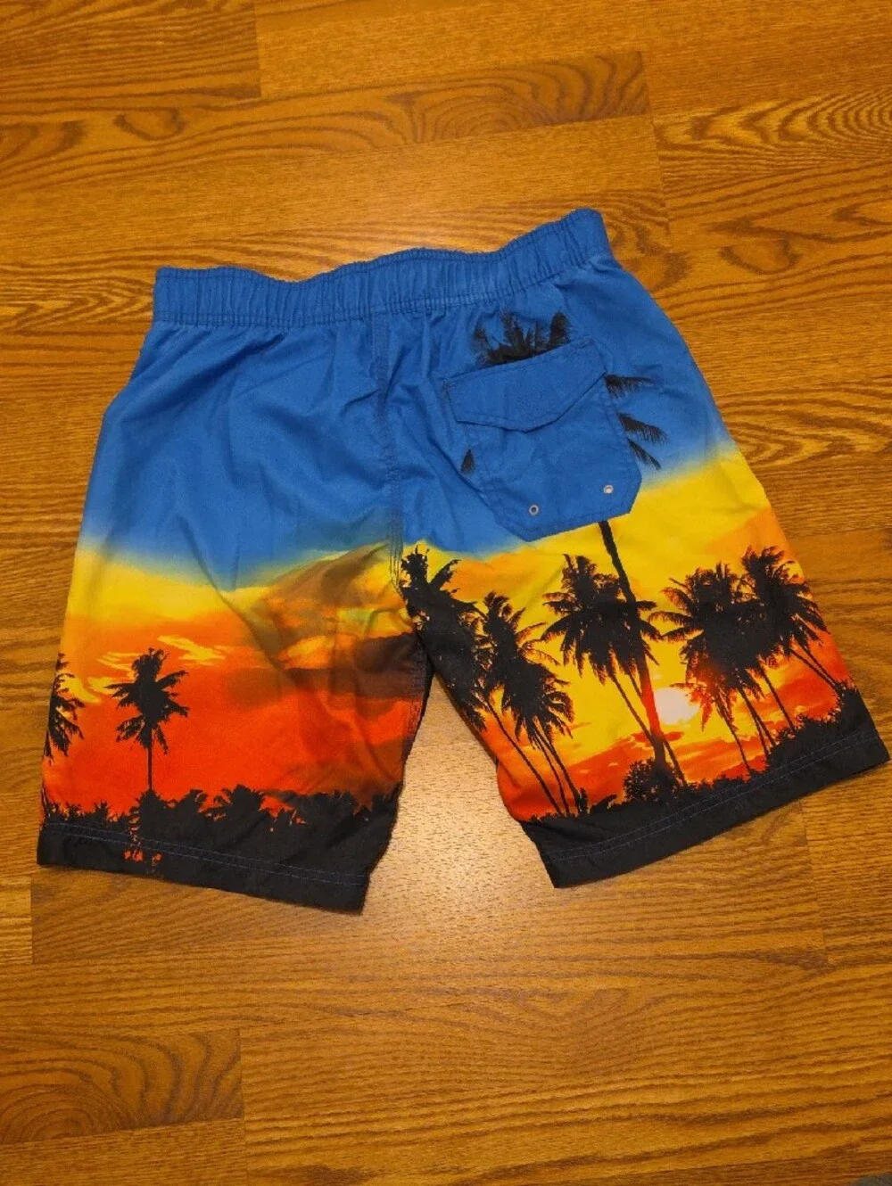 Corona Men’s Blue Orange Yellow Palm Sunset Swim Shorts